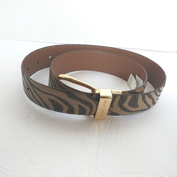New! MICHAEL KORS Reversible Leather Belt Zebra Print Gold-tone Logo Buckle SM - Picture 10 of 13
